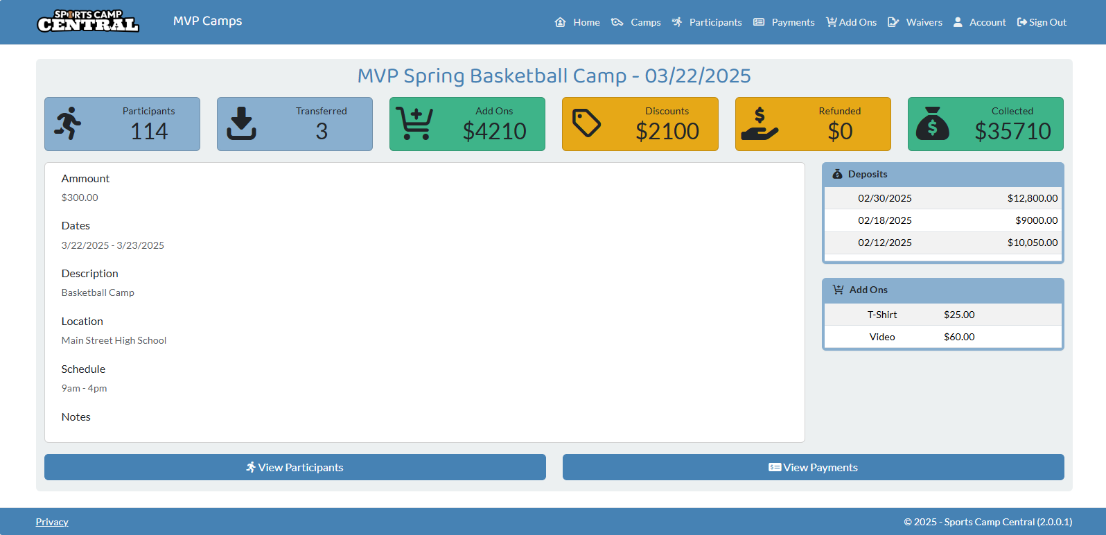 Sports camp registration portal with easy-to-use interface